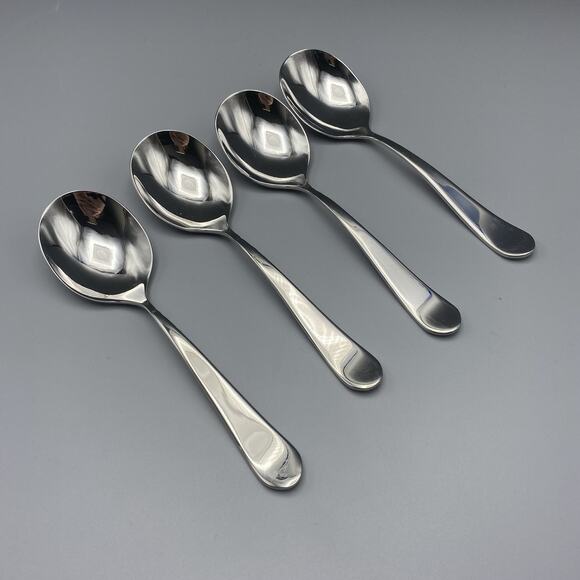 Gourmet Settings WINDERMERE 4pc Chowder Spoons Glossy Tips Up Stainless Flatware - Picture 1 of 7